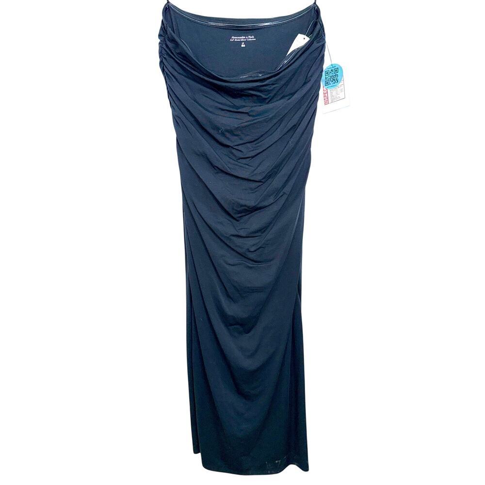 NWT Abercrombie & Fitch Black Draped Cowl Neck Strapless Maxi Dress Women Size L